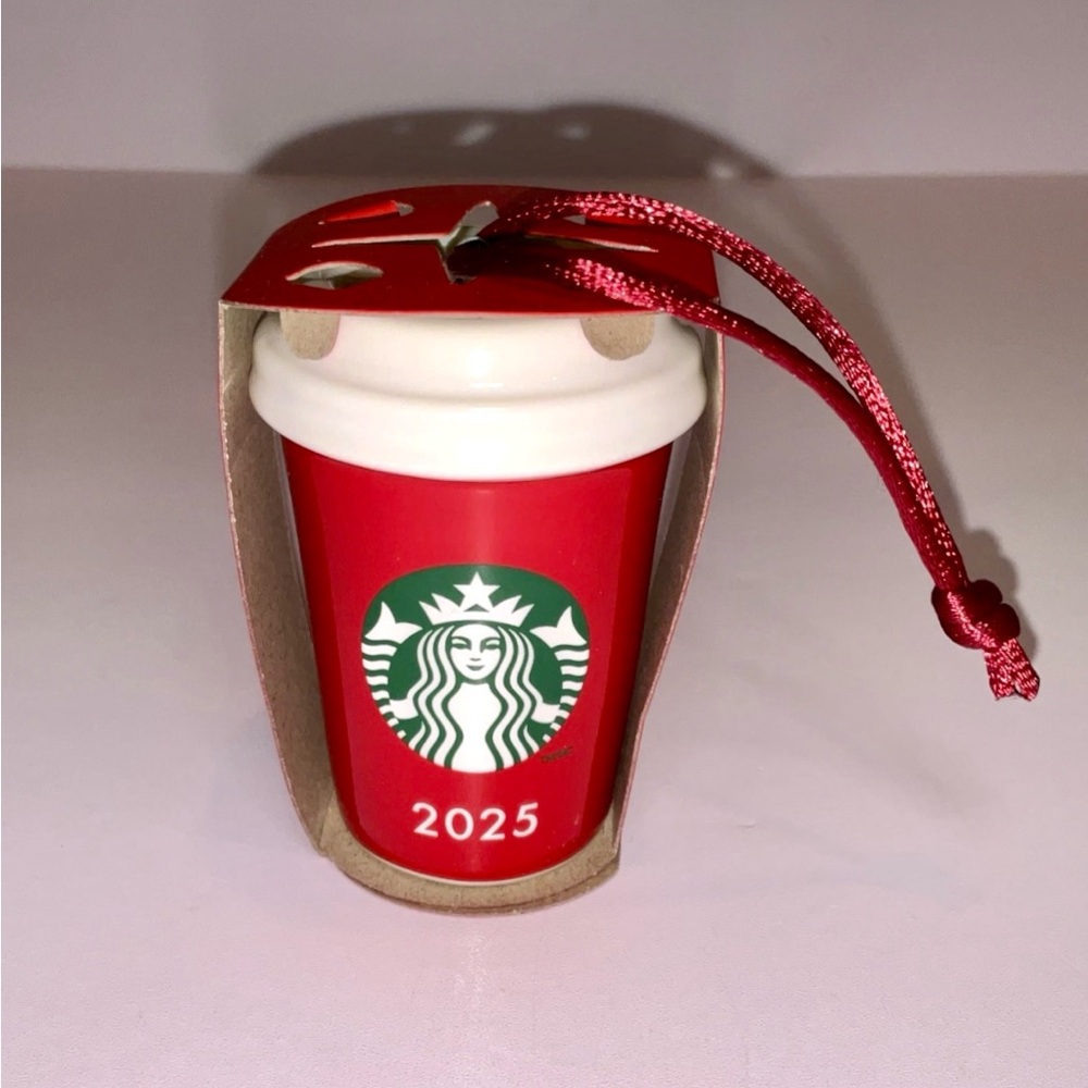 New Starbucks Holiday Christmas 2025 Red Cup Ceramic Ornament